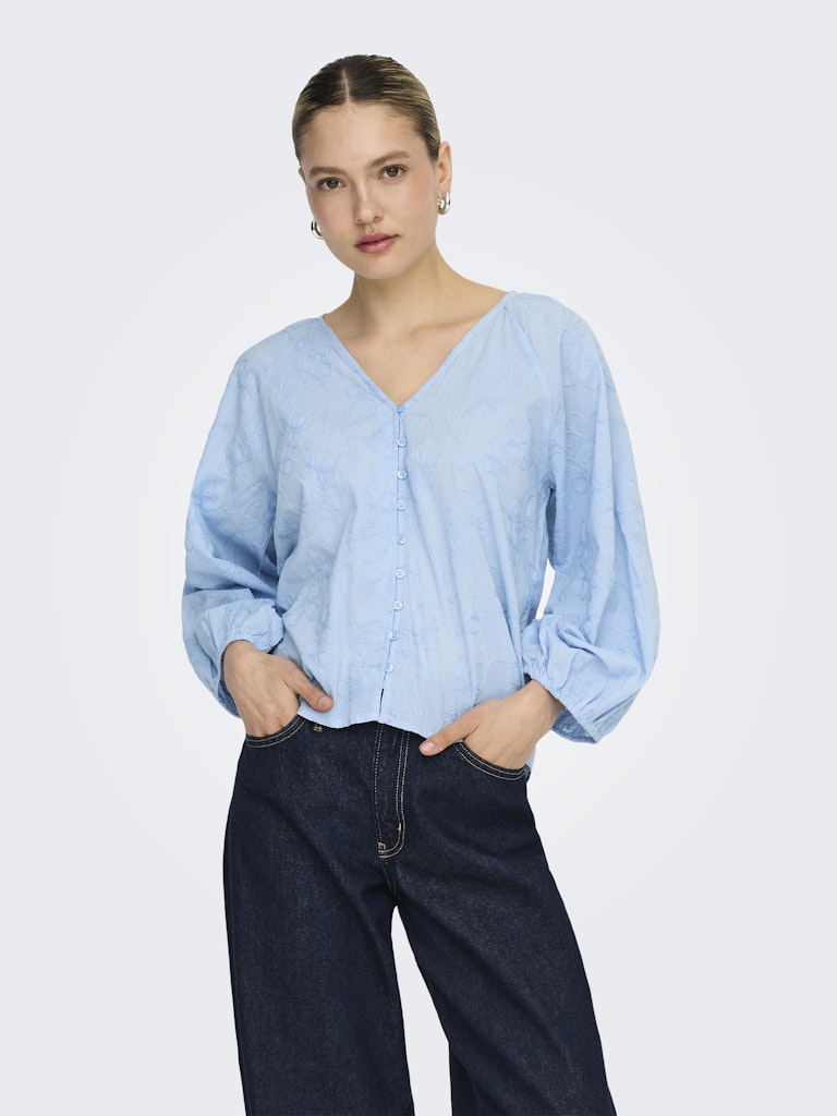 Onlzion 3/4 V-neck Emb Top Wvn - Lichtblauw