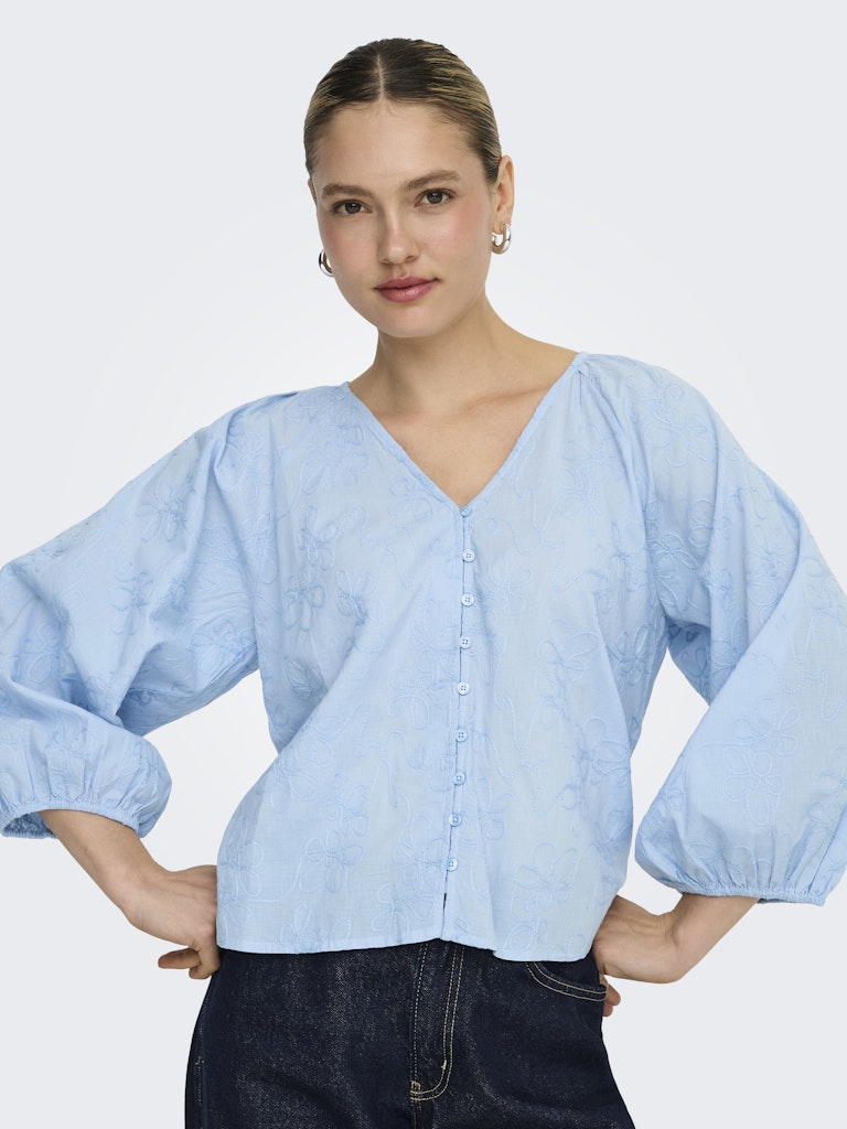 Onlzion 3/4 V-neck Emb Top Wvn - Lichtblauw