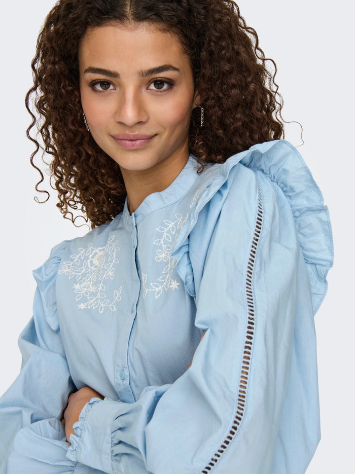 Onlsimm L/s Frill Top Ptm - Lichtblauw