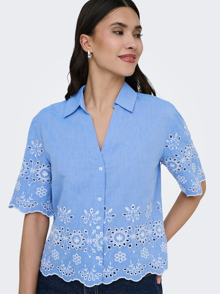 Jdymarina 2/4 Embroidery Shirt Wvn - Lichtblauw