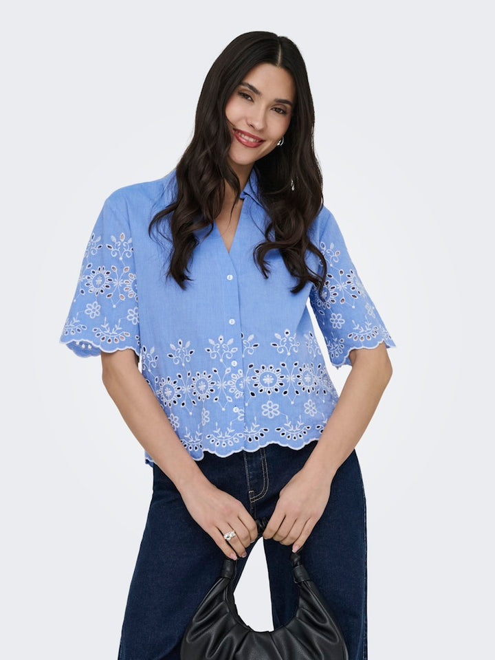 Jdymarina 2/4 Embroidery Shirt Wvn - Lichtblauw