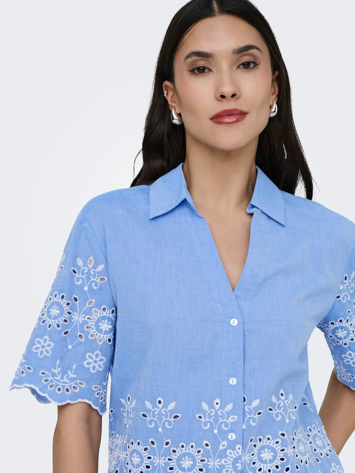 Jdymarina 2/4 Embroidery Shirt Wvn - Lichtblauw
