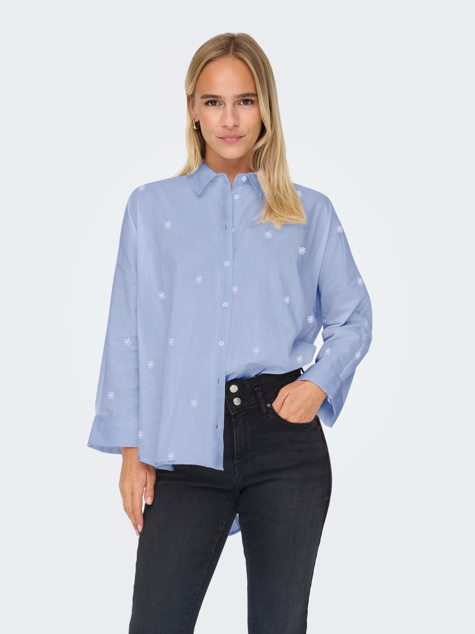 Onlnew Lina Grace Ls Emb Shirt Noos - Blauw Dessin