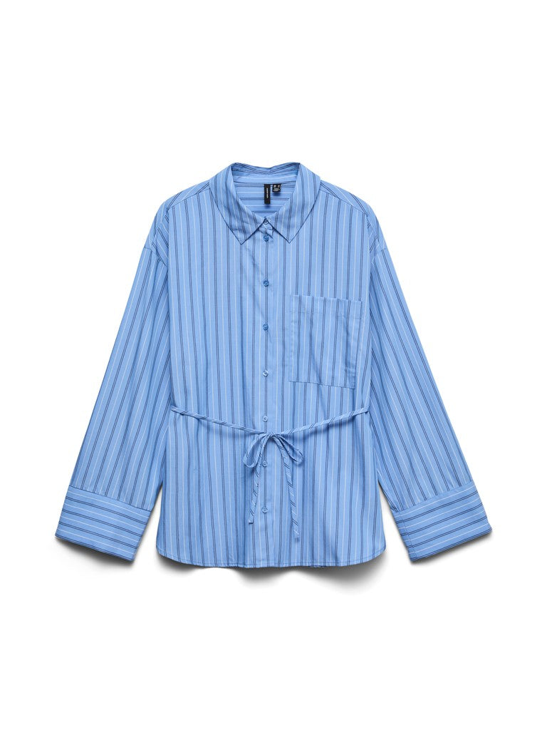 Vmgina Belt Ls Shirt Wvn - Blauw Dessin