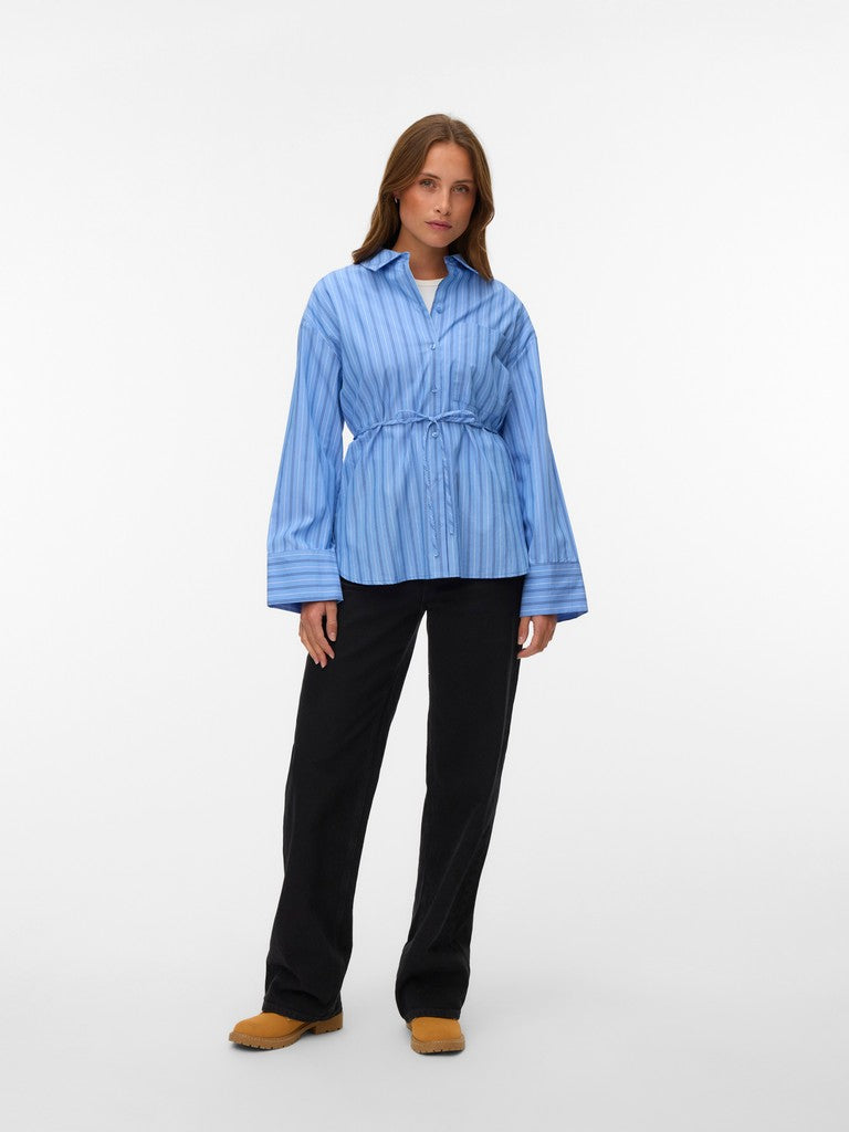 Vmgina Belt Ls Shirt Wvn - Blauw Dessin
