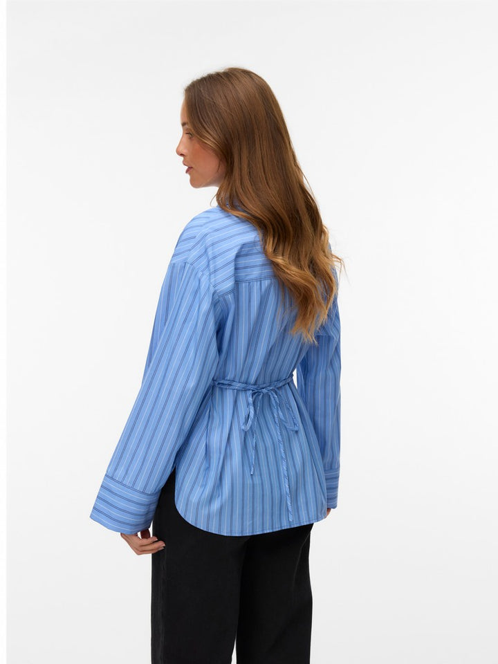 Vmgina Belt Ls Shirt Wvn - Blauw Dessin