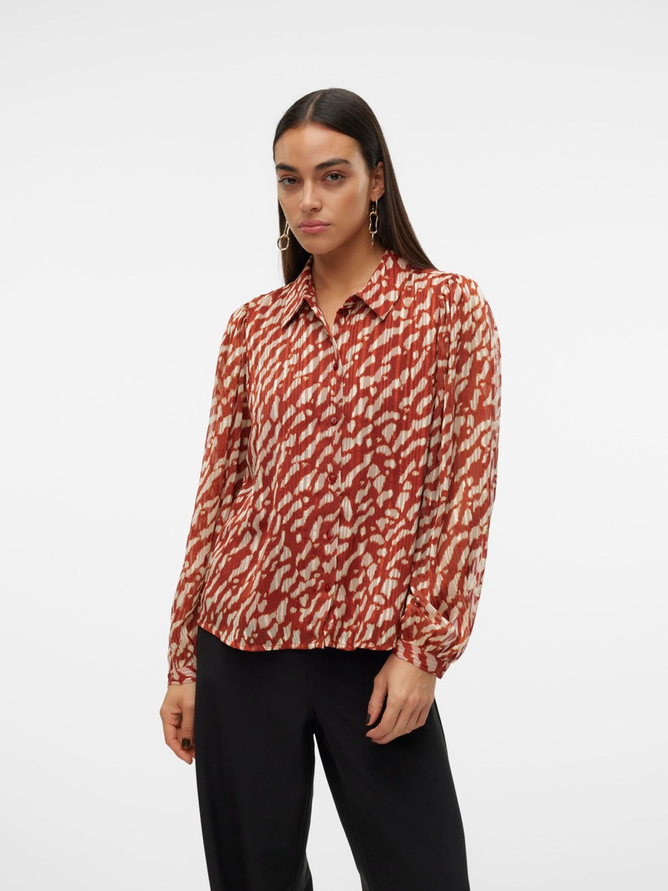 Vmrie L/s Shirt Wvn Btq Ga - Rood Dessin