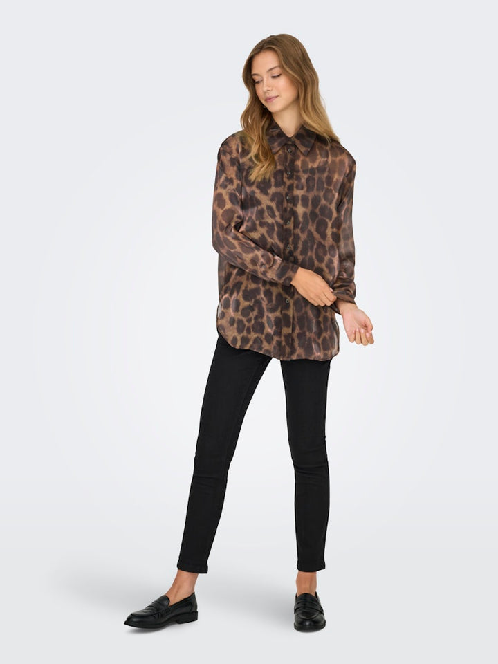 Onlstella Life Ls Loose Shirt Wvn - Bruin Dessin