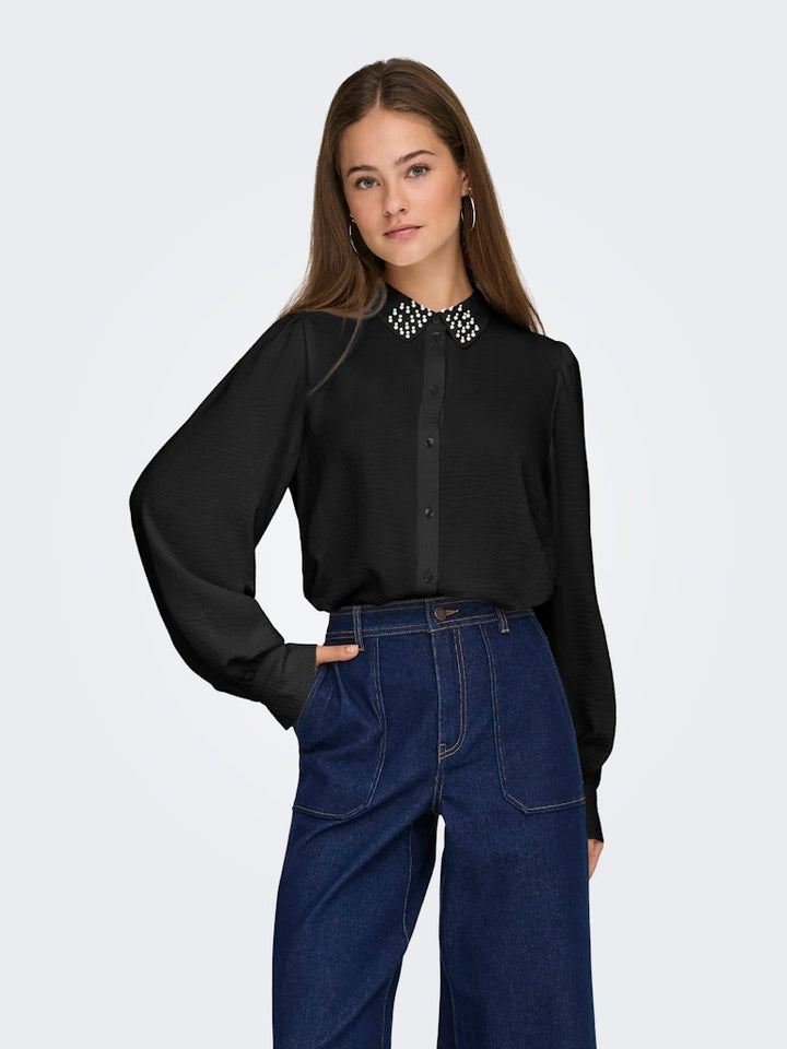 Jdyrachel Life L/s Beaded Shirt Wvn - Zwart
