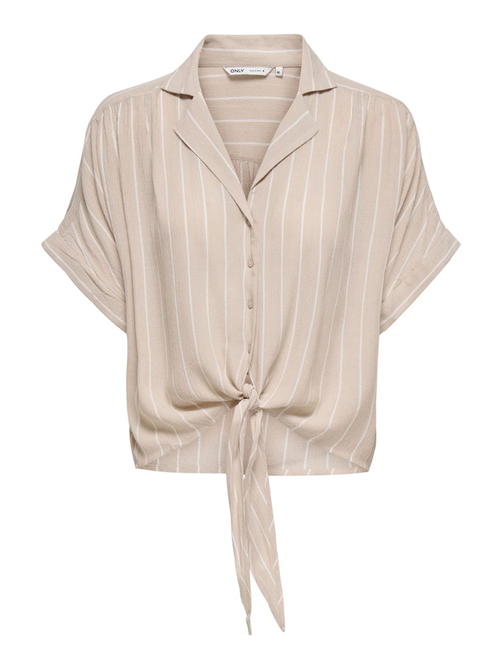 Onlpaula Life S/s Tie Shirt Wvn Noos - Zand Dessin