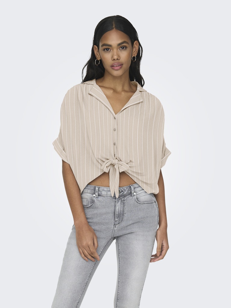 Onlpaula Life S/s Tie Shirt Wvn Noos - Zand Dessin