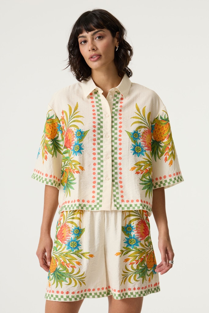 Garcia - Korte mouw blouses - 4319.08.0007 - Ecru Dessin