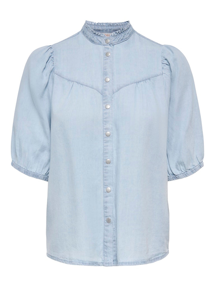Onlcharis Life 2/4 Frill Shirt Wvn Cc - Blue Denim