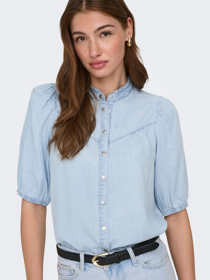 Onlcharis Life 2/4 Frill Shirt Wvn Cc - Blue Denim