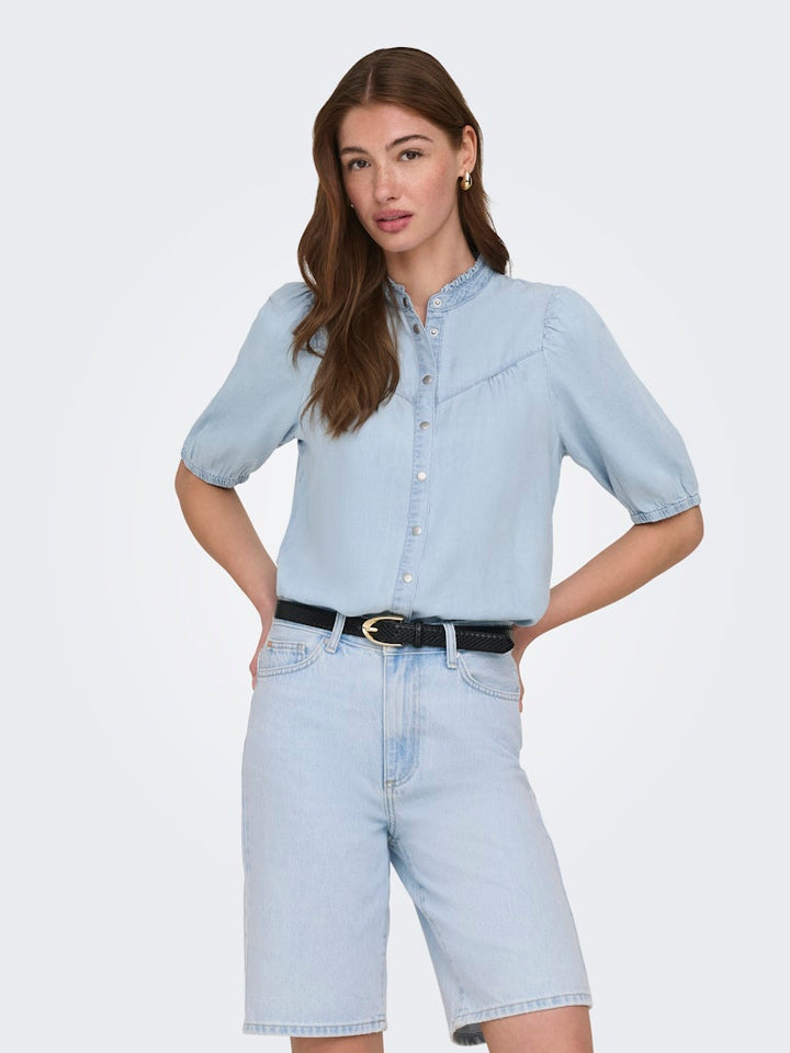 Onlcharis Life 2/4 Frill Shirt Wvn Cc - Blue Denim
