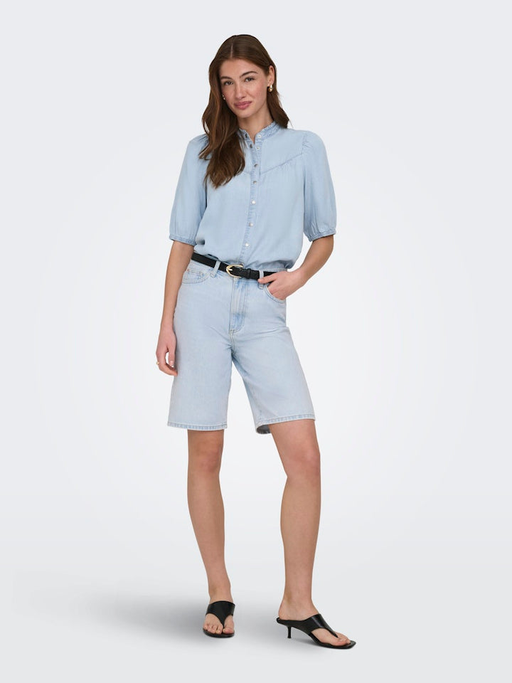 Onlcharis Life 2/4 Frill Shirt Wvn Cc - Blue Denim