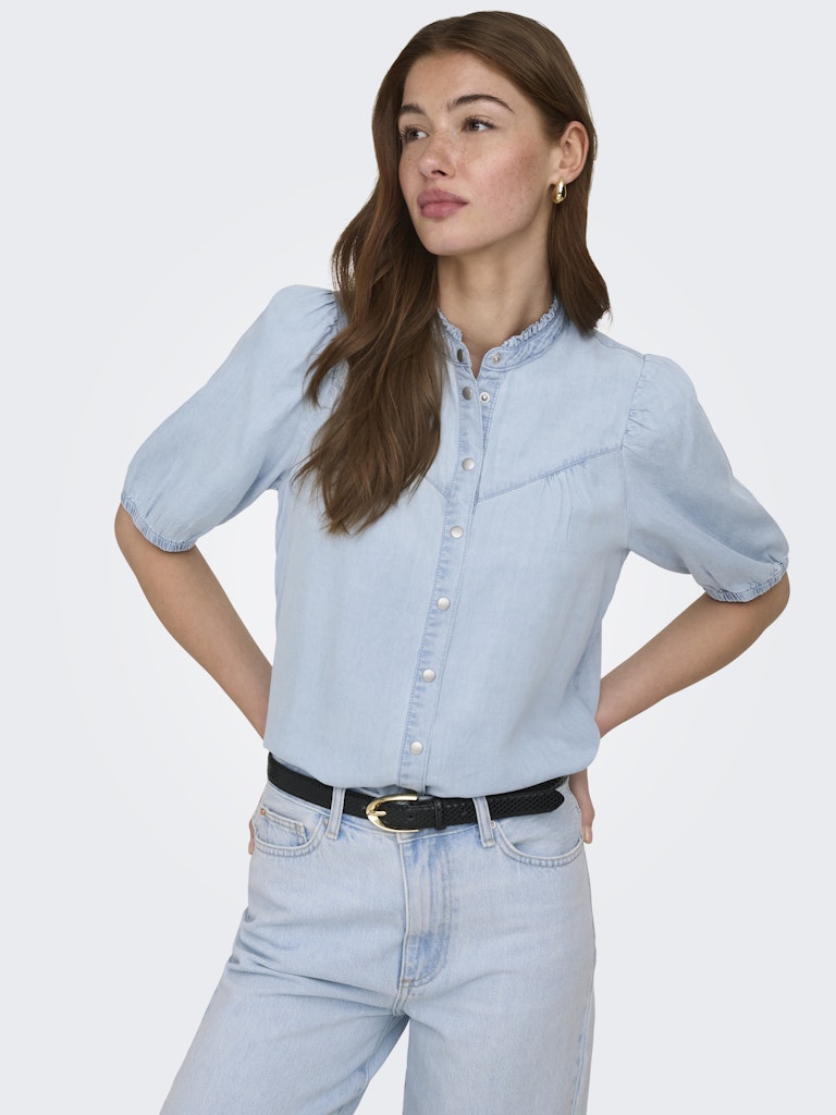 Onlcharis Life 2/4 Frill Shirt Wvn Cc - Blue Denim