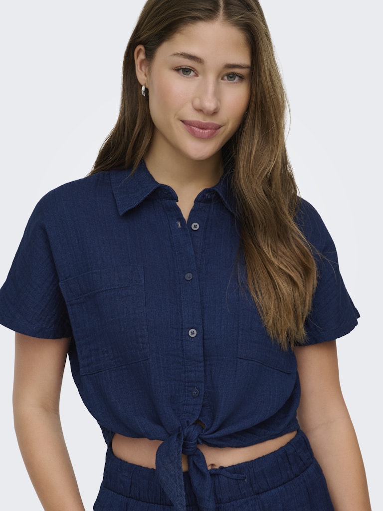 Onlleoni Seersucker Cap Knot Shirt Wvn - Navy