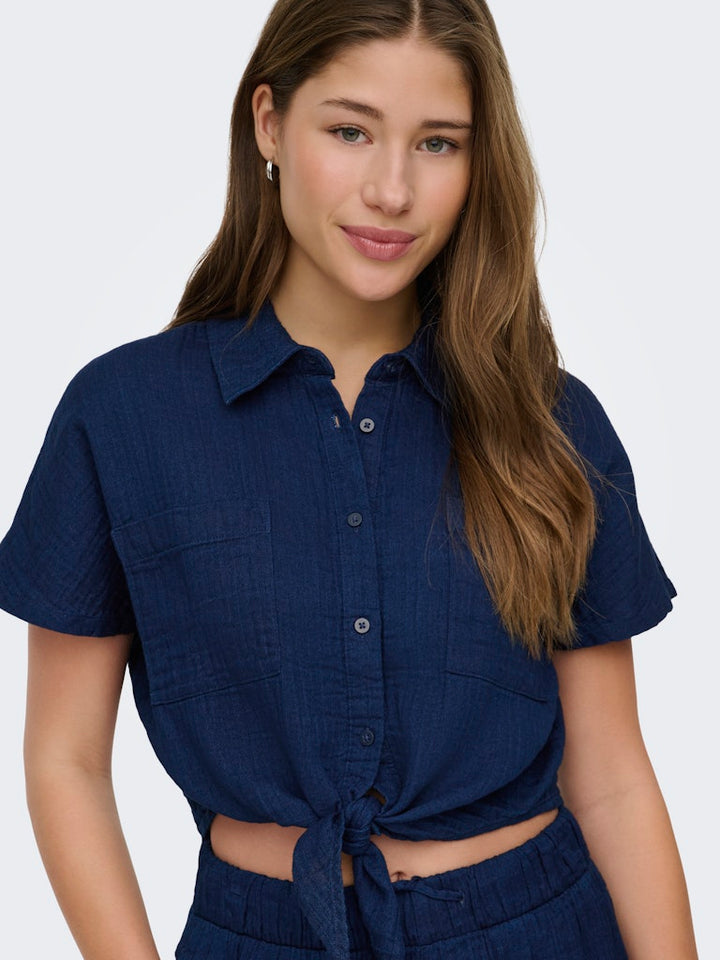 Onlleoni Seersucker Cap Knot Shirt Wvn - Navy