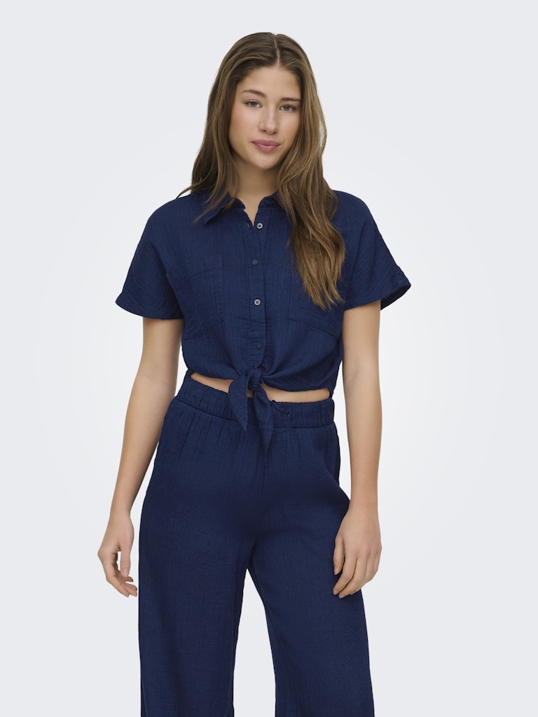 Onlleoni Seersucker Cap Knot Shirt Wvn - Navy