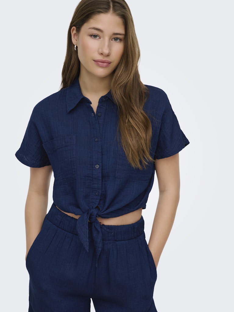 Onlleoni Seersucker Cap Knot Shirt Wvn - Navy