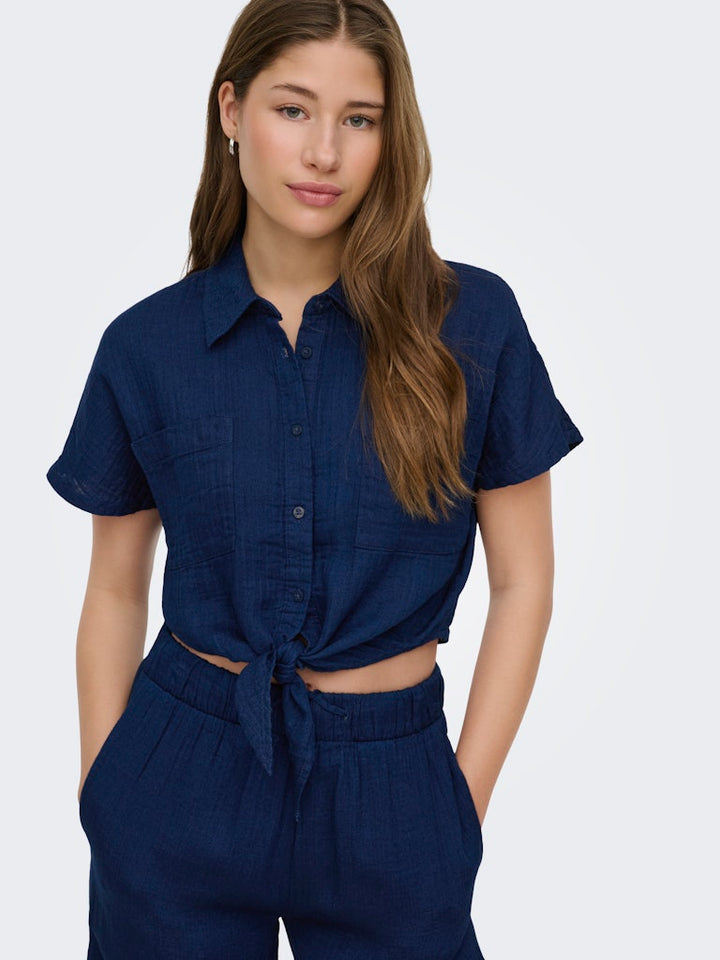 Onlleoni Seersucker Cap Knot Shirt Wvn - Navy