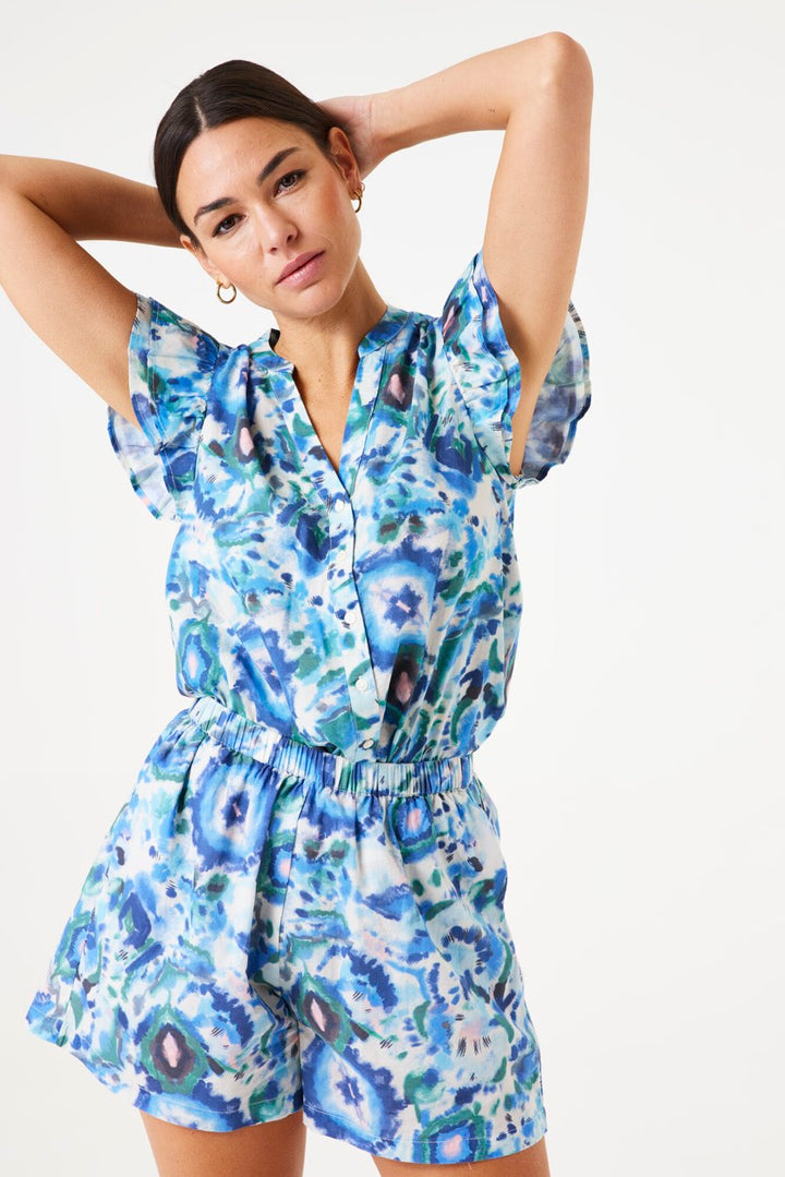 Garcia - Korte mouw blouses - 4319.39.0002 - Blauw Dessin