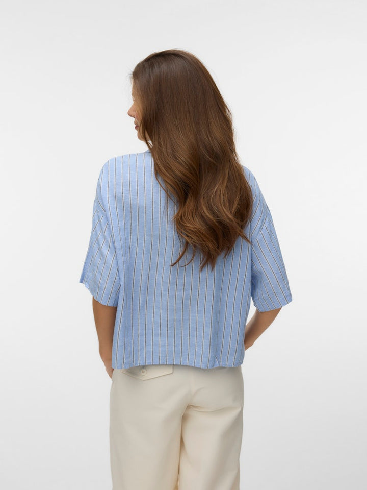 Vmlinn 2/4 Short Shirt Wvn Noos - Blauw Dessin