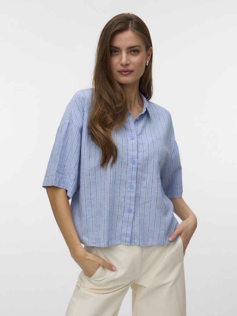 Vmlinn 2/4 Short Shirt Wvn Noos - Blauw Dessin