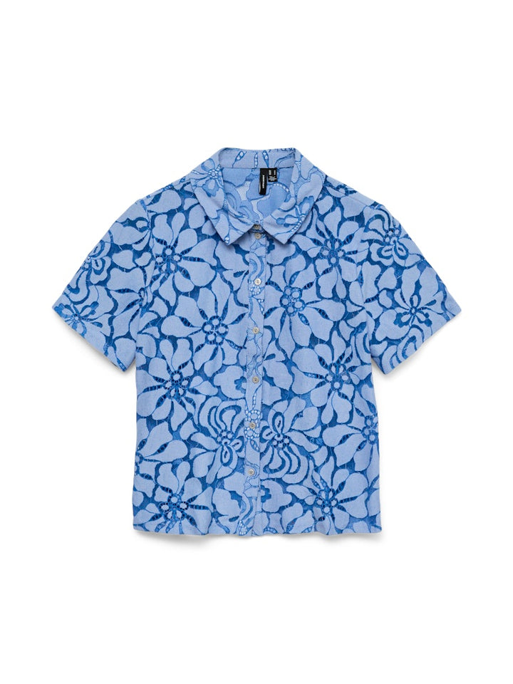 Vmmikka Lace Ss Shirt Wvn Ga - Blauw Dessin