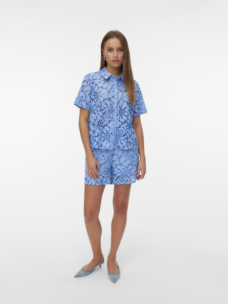 Vmmikka Lace Ss Shirt Wvn Ga - Blauw Dessin