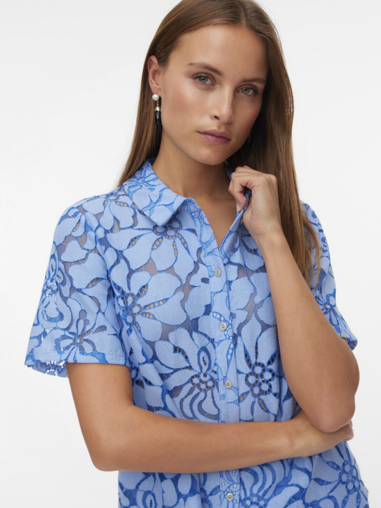 Vmmikka Lace Ss Shirt Wvn Ga - Blauw Dessin