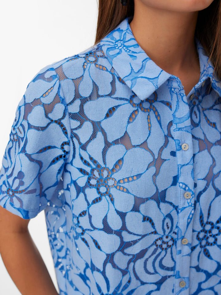 Vmmikka Lace Ss Shirt Wvn Ga - Blauw Dessin