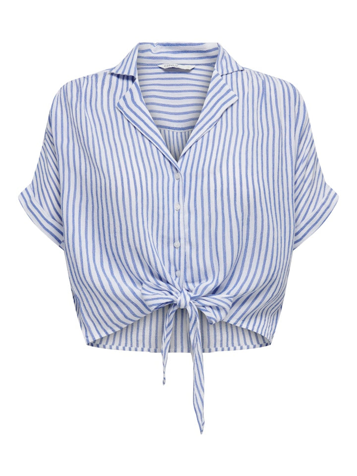 Onlpaula Life S/s Tie Shirt Wvn Noos - Blauw Dessin