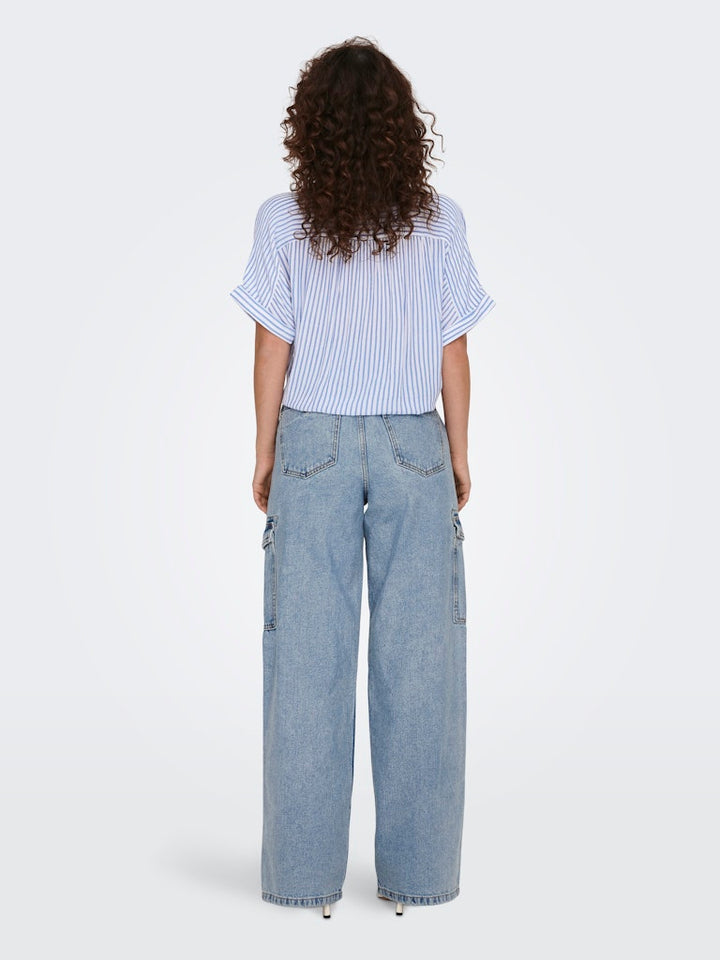 Onlpaula Life S/s Tie Shirt Wvn Noos - Blauw Dessin