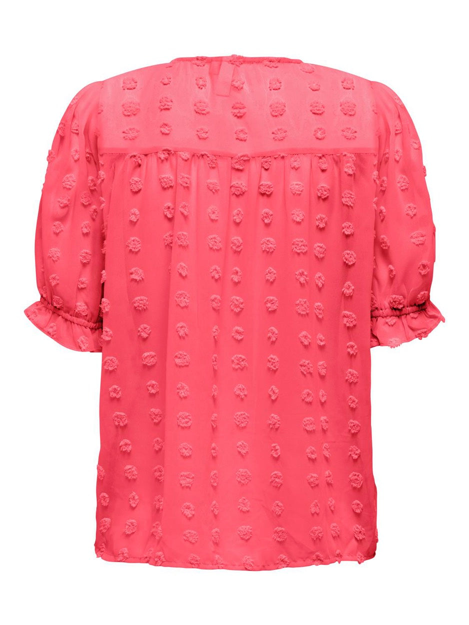 Onlpixi Dobby Life Ss Frill Top Wvn - Fuchsia