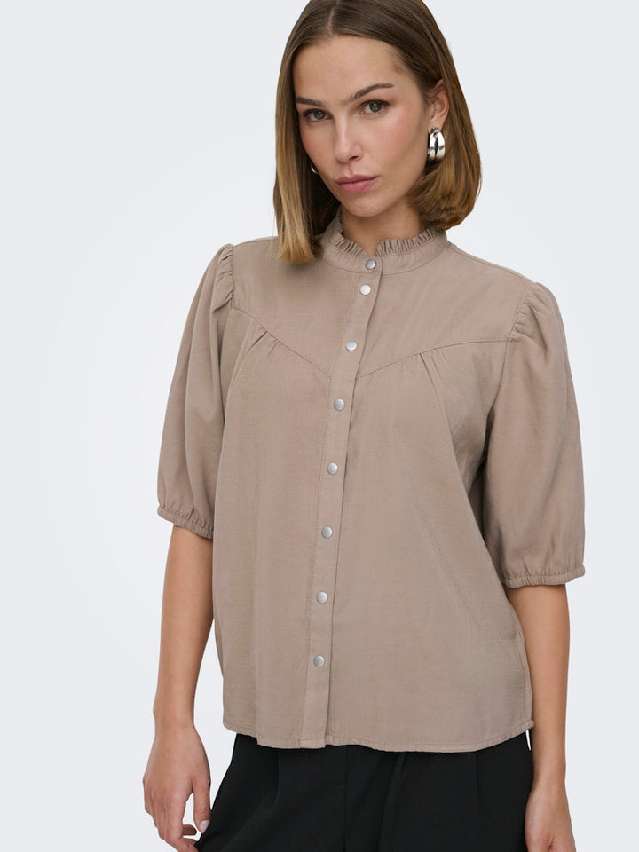 Onlaris  Life 2/4 Frill Shirt Wvn Cc - Taupe
