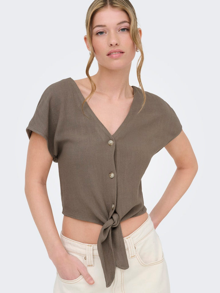 Onlsiesta Ss Knot Lin Bl Shirt Pnt Noos - Taupe