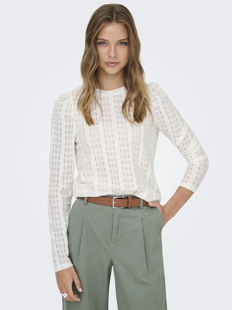 Onlmelanie L/s O-neck Top Jrs - Ecru