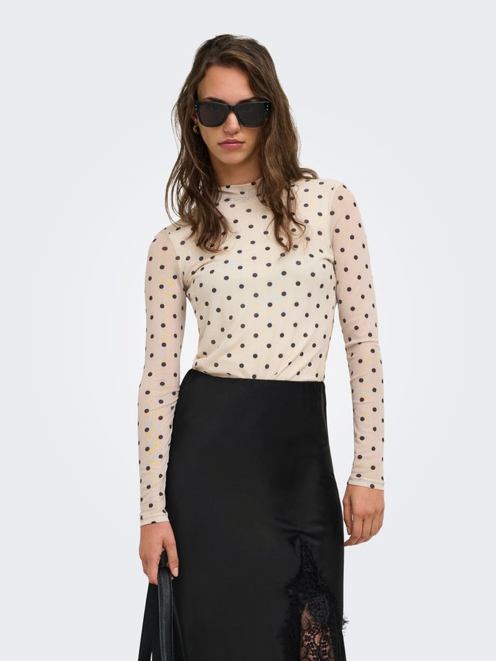 Onlerica Mesh L/s Top Jrs Noos - Ecru Dessin