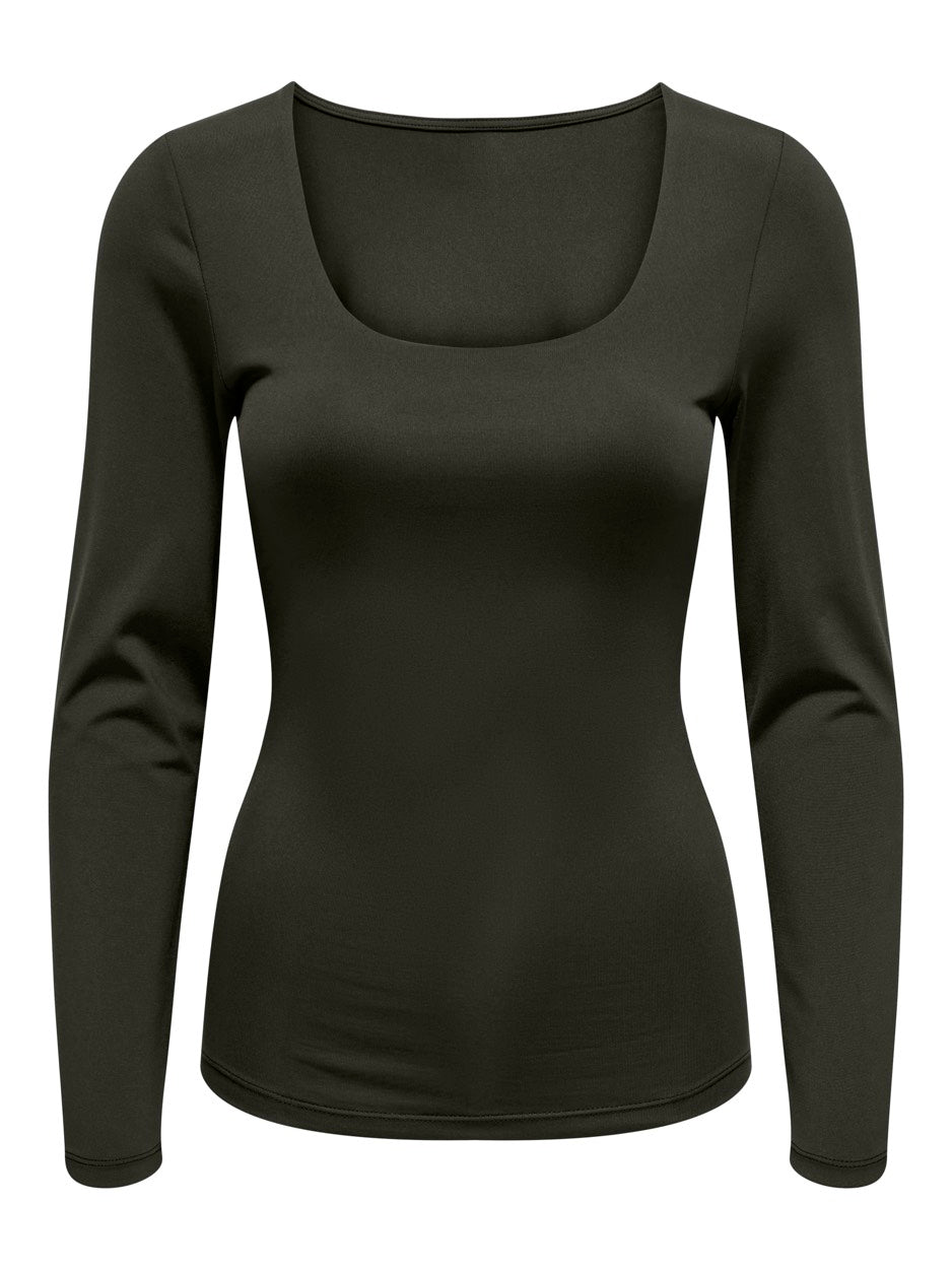 Onlea L/s 2-way Deep Neck Top Jrs N - Donkergroen