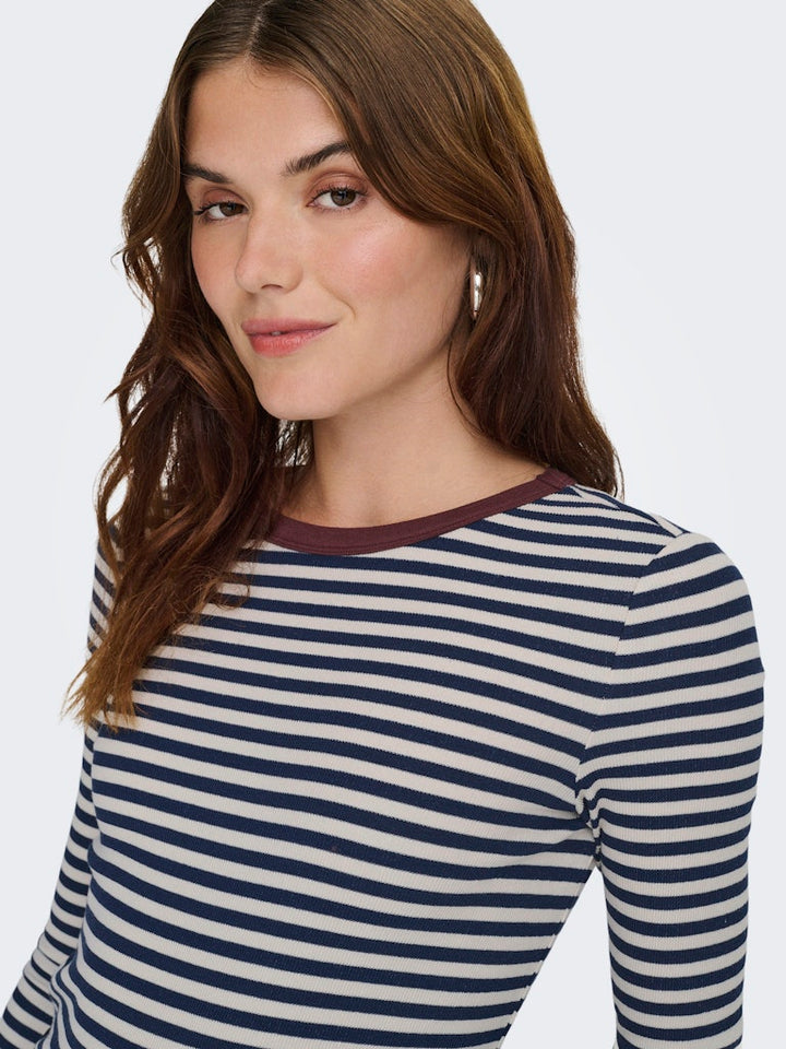 Onlelene L/s Fitted Top Jrs - Blauw Dessin