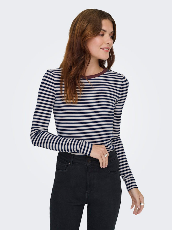 Onlelene L/s Fitted Top Jrs - Blauw Dessin