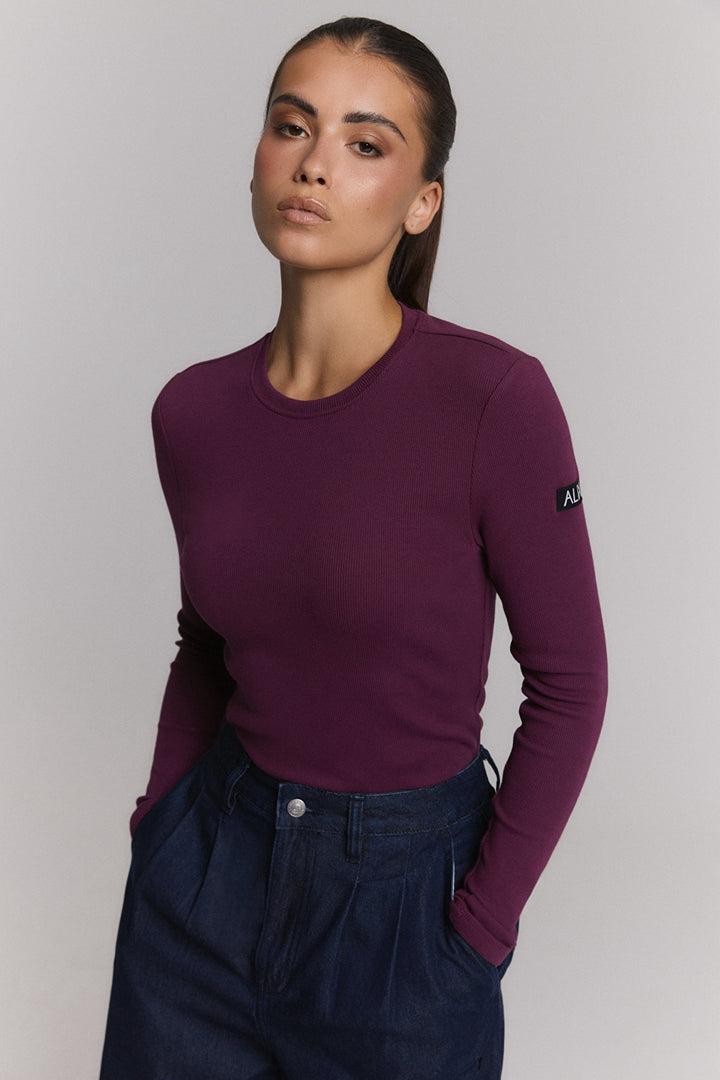 Knitted L/s T-shirt - Aubergine