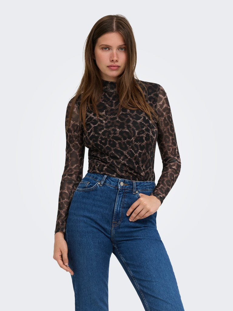 Onlerica Mesh L/s Top Jrs Noos - Bruin Dessin