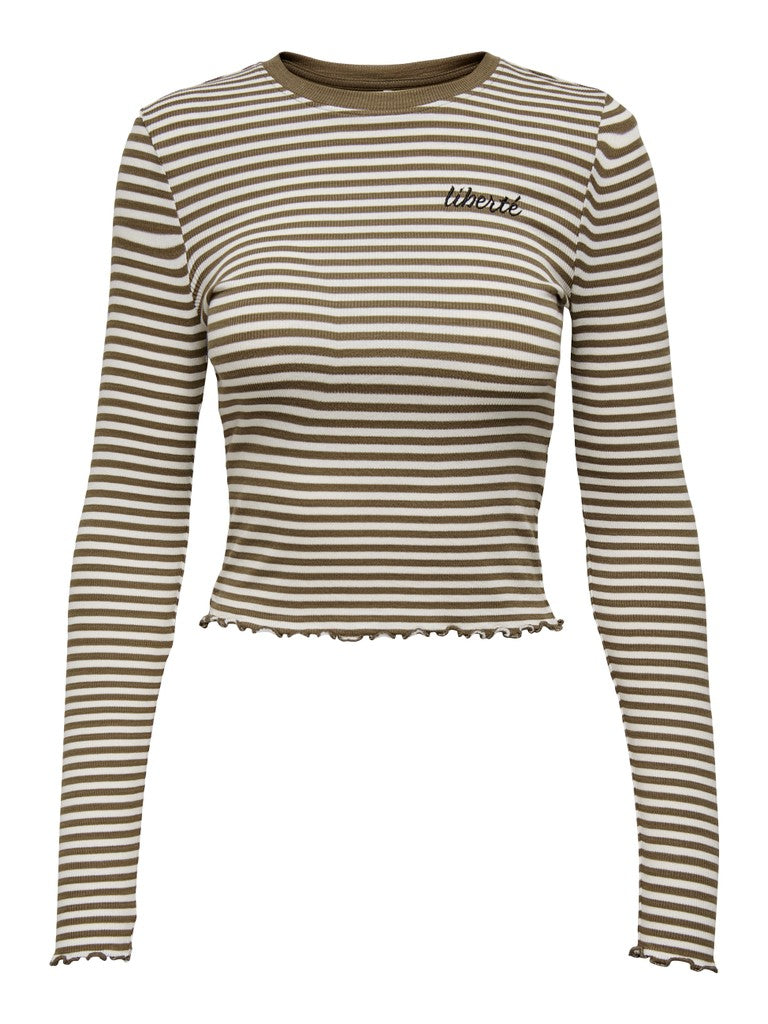 Onlnewmaja L/s Cropped Stripe Top - Bruin Dessin