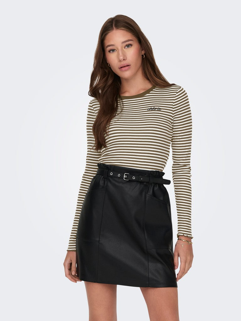 Onlnewmaja L/s Cropped Stripe Top - Bruin Dessin