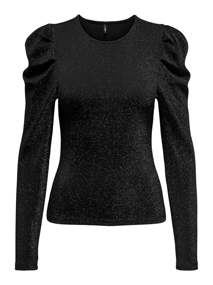 Onlrich L/s Glitter Puff Top Jrs - Zwart