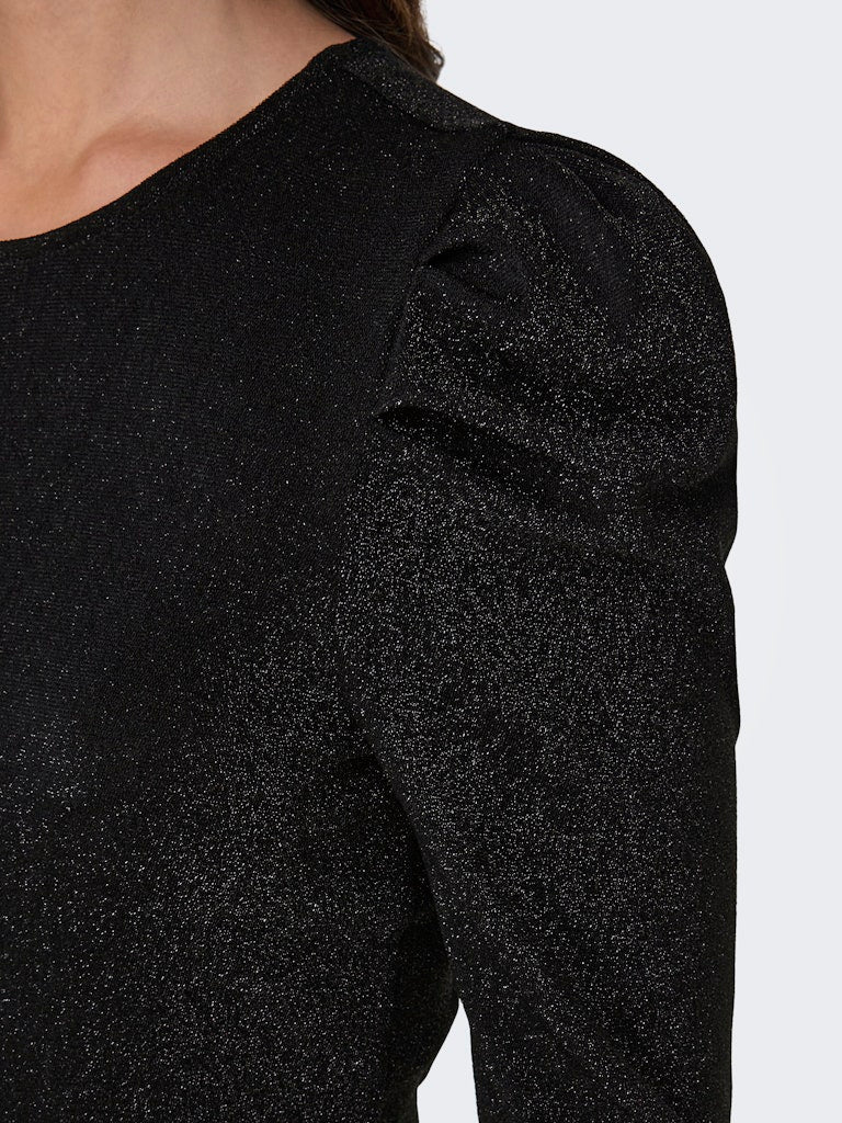 Onlrich L/s Glitter Puff Top Jrs - Zwart