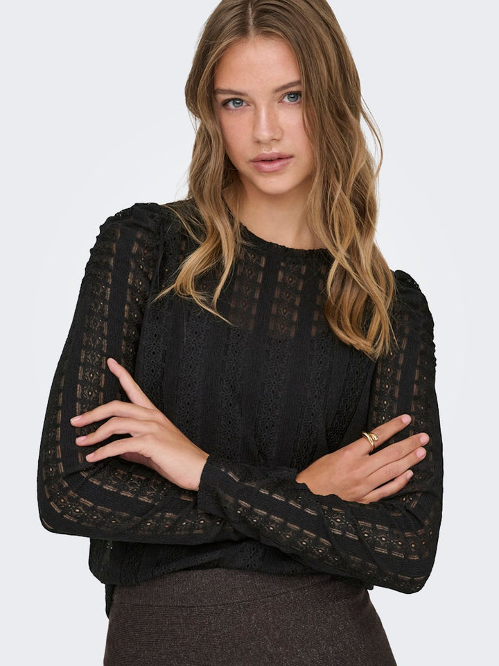 Onlmelanie L/s O-neck Top Jrs - Zwart